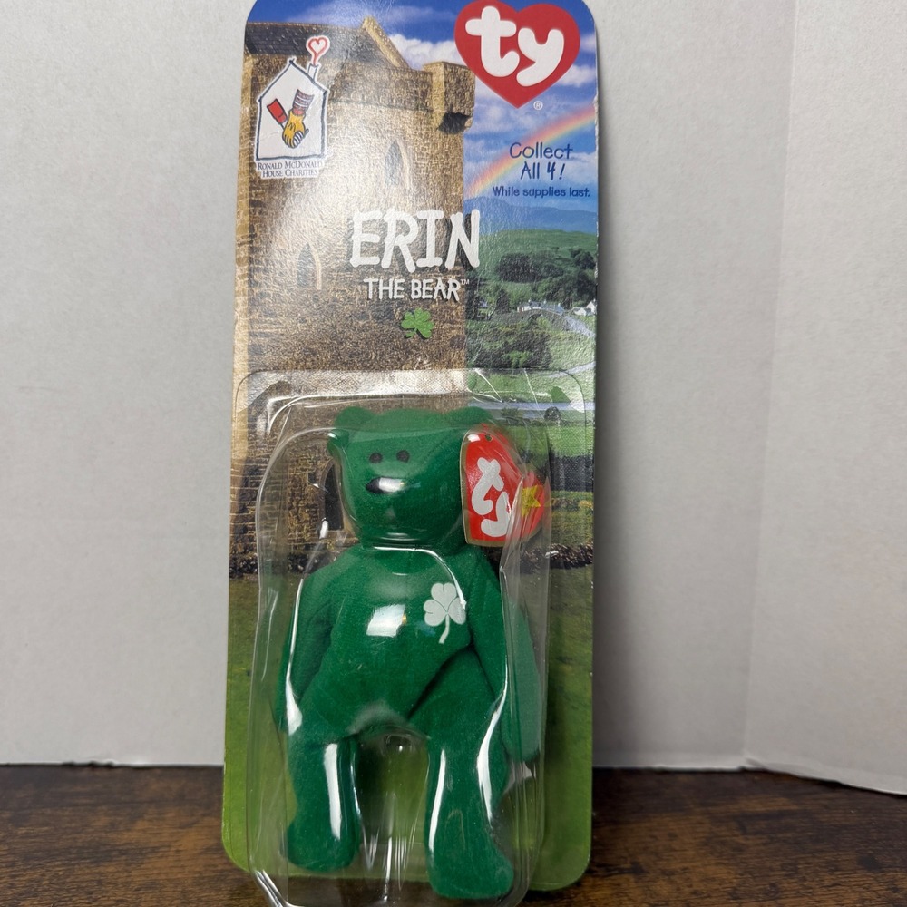 Ty Teenie Beanie Baby Erin The Bear McDonald's 1999 Green Shamrock Plush NIP